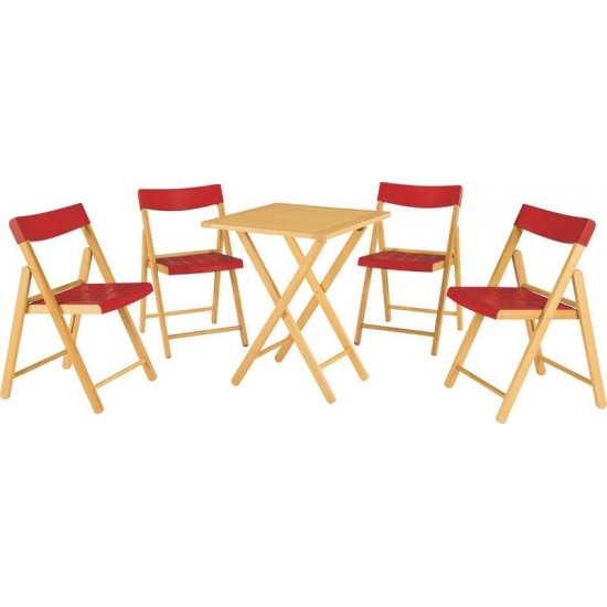 CONJ CADEIRAS MESA MADEIRA POTENZA DOBRAVEL MADEIRA TAUARIENVERN EPOLIPR VERMELHO 5 PECAS TRAMONTINA