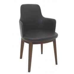 POLTRONA DE MADEIRA LONDON EM TAUARI TABACO COM ESTOFADO EM COURISSIMO CAFE TRAMONTINA