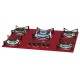 FOGAO COOKTOP FISCHER 5 BOCAS TRIPLA CHAMA A GAS MESA VIDRO ROUGE