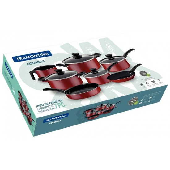 JOGO DE PANELAS EM ALUMINIO ANTIADERENTE VERMELHO 7 PEÇAS TRAMONTINA