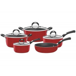 JOGO DE PANELAS 5 PEÇAS MONACO VERMELHO SORTIDOS ALUMINIO COM REV ANTIADERENTE E SILICONE TRAMONTINA