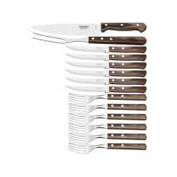 KIT CHUR 14 PCS POLYWOOD CASTANHO SORTIDOS COM LAMINAS DE ACO INOX E CABOS DE MADEIRA TRAMONTINA