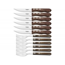 JOGO CHURRASCO 12 PEÇAS POLYWOOD CASTANHO SORTIDOS LAMINAS DE ACO INOX E CABOS DE MADEIRA TRAMONTINA