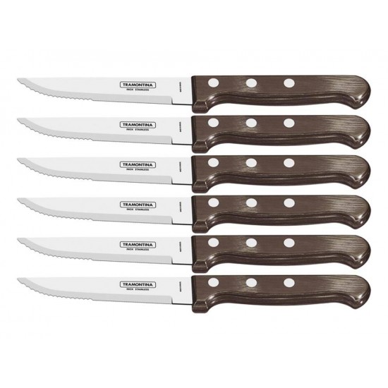 CONJUNTO FACAS CHUR JUMBO 6 PCS POLYWOOD CASTANHO LAMINAS DE ACO INOX E CABOS DE MADEIRA TRAMONTINA