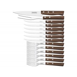KIT P CHURRASCO 14 PEÇAS TRADICIONAL SORTIDOS COM LAMINAS DE ACO INOX E CABOS DE MADEIRA TRAMONTINA