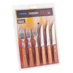 JOGO DE TALHERES 12 PEÇAS DYNAMIC SORTIDOS COM LAMINAS DE ACO INOX E CABOS DE MADEIRA TRAMONTINA