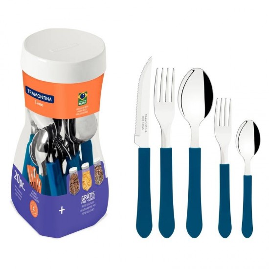 FAQUEIRO EM AÇO INOX E CABOS AZUL 20 PEÇAS TRAMONTINA