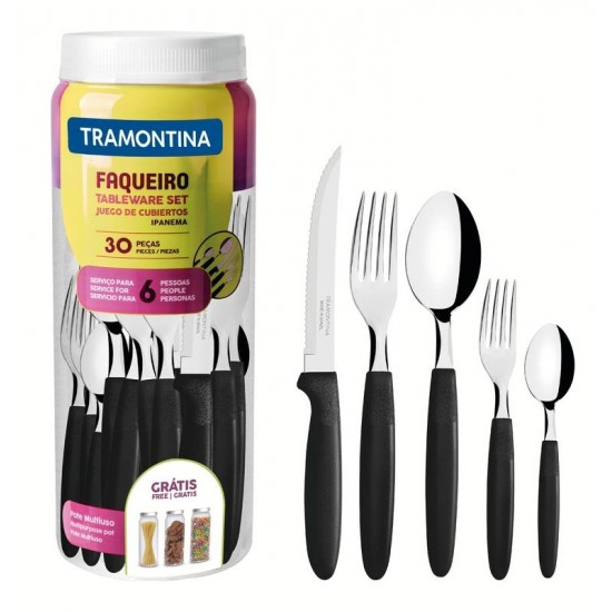 FAQUEIRO EM AÇO INOX E CABO PRETO 30 PEÇAS TRAMONTINA
