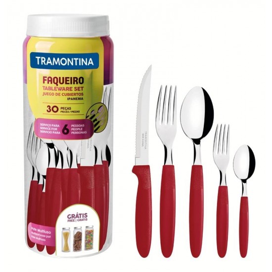 FAQUEIRO EM AÇO INOX E CABO VERMELHO 30 PEÇAS TRAMONTINA