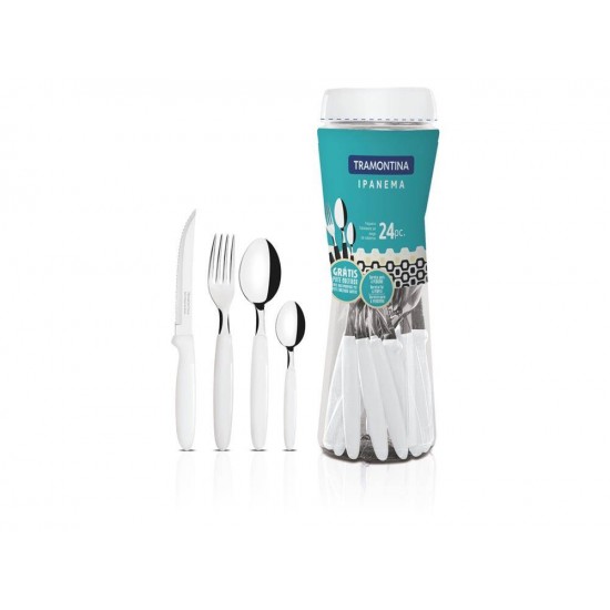 FAQUEIRO 24 PCS IPANEMA BRANCO SORTIDOS COM LAMINAS DE ACO INOX E CABOS DE POLIPROPILENO TRAMONTINA