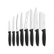 JOGO DE FACAS 8 PEÇAS PLENUS PRETO SORTIDOS COM LAMINAS ACO INOX E CABOS POLIPROPILENO TRAMONTINA