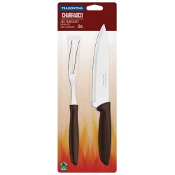 JOGO TRINCHANTE PLENUS COM LAMINAS EM AÇO INOX E CABOS DE POLIPROPILENO MARROM 2 PEÇAS TRAMONTINA