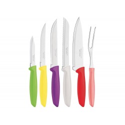 JOGO DE FACAS PLENUS 6 PEÇAS MISTO SORTIDOS COM LAMINAS ACO INOX E CABOS POLIPROPILENO TRAMONTINA