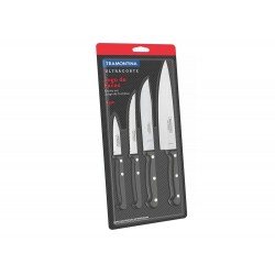 JOGO DE FACAS 4 PCS ULTRACORTE PRETO SORTIDOS COM LAMINAS ACO INOX E CABOS POLIPROPILENO TRAMONTINA