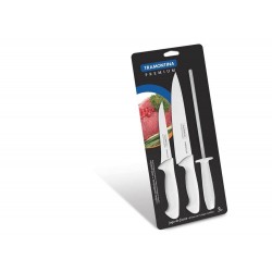JOGO DE FACAS 3 PEÇAS PREMIUM BRANCO SORTIDOS COM LAMINAS ACO INOX E CABOS POLIPROPILENO TRAMONTINA