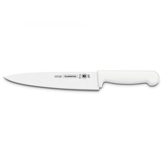 FACA PARA CARNE 10 PROFISSIONAL BRANCO LAMINA DE ACO INOX E CABO DE POLIPROPILENO TRAMONTINA