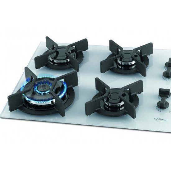 FOGAO COOKTOP FISCHER 4 BOCAS TRIPLA CHAMA INFINITY GAS MESA VIDRO BRANCO