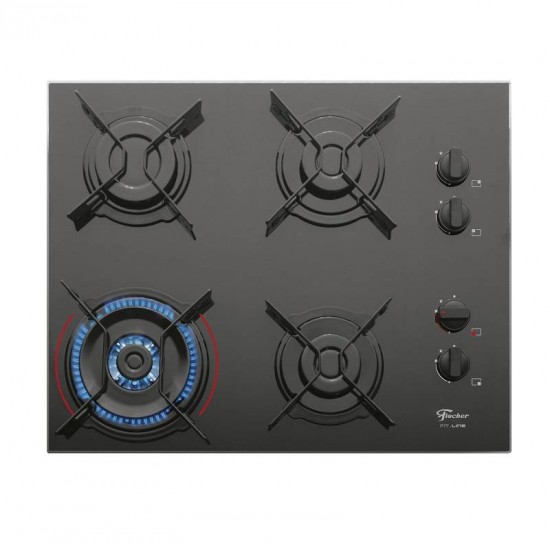 FOGAO COOKTOP FISCHER 4Q FIT LINE GAS TRIPLA CHAMA  MESA VIDRO PRETO