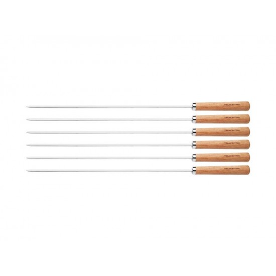 CONJUNTO DE ESPETOS 6 PEÇAS LAMINAS DE ACO INOX E CABOS DE MADEIRA TRAMONTINA