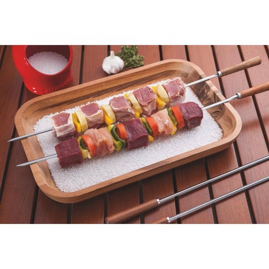 CONJUNTO DE ESPETOS 6 PEÇAS LAMINAS DE ACO INOX E CABOS DE MADEIRA TRAMONTINA