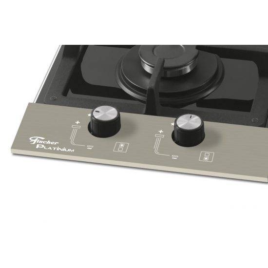 FOGAO COOKTOP FISCHER 2 BOCAS PLATINIUM GAS MESA VIDRO