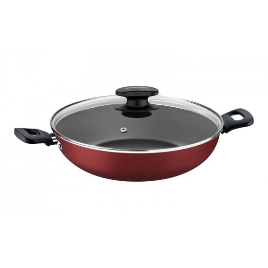 WOK LORETO EM ALUMINIO ANTIADERENTE STARFLON T1 TAMPA DE VIDRO VERMELHA 28 CM 3.3 L TRAMONTINA