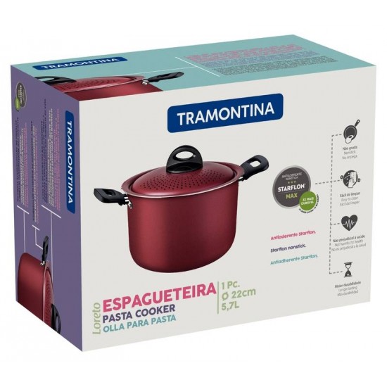 ESPAGUETEIRA EM ALUMINIO ANTIADERENTE VERMELHA 22CM 5.7L TRAMONTINA