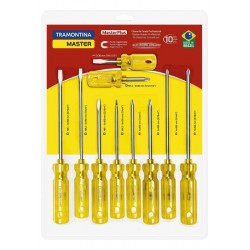 JOGO DE CHAVES DE FENDA MASTERPLUS EM ACO CROMO VANADIO 10 PECAS TRAMONTINA