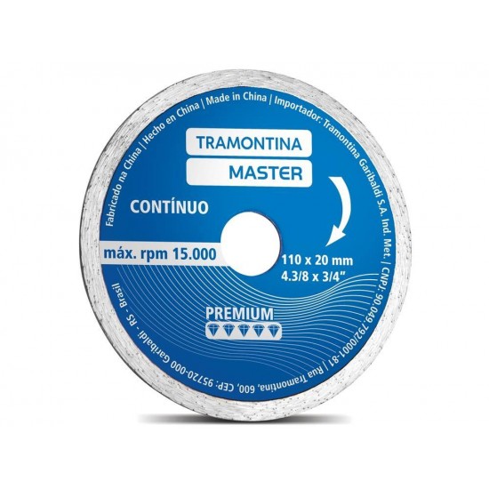 DISCO DIAMANTADO CONTINUO 4.3 8 CORPO ACO ESPECIAL TEMPERADO.VELOCIDADE MAXIMA 15000 RPM TRAMONTINA