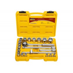 MALETA SOQUETES ESTRIADOS E ACESSORIOS ENCAIXE 1 2 22 PECAS EM ACO CROMO VANADIO CROMADAS TRAMONTINA