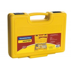 MALETA SOQUETES ESTRIADOS E ACESSORIOS ENCAIXE 1 2 22 PECAS EM ACO CROMO VANADIO CROMADAS TRAMONTINA