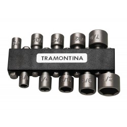 JOGO PONTEIRAS TIPO SOQUETE 10 PECAS SOQUETES SEXTAVADOS ACABAMENTO JATEADO E EVERNIZADO TRAMONTINA
