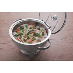 RECHAUD REDONDO EM ACO INOX BANHO MARIA COM SUPORTE PARA TAMPA E FOGAREIRO 4.3 L TRAMONTINA