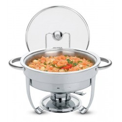 RECHAUD REDONDO EM ACO INOX BANHO MARIA COM SUPORTE PARA TAMPA E FOGAREIRO 4.3 L TRAMONTINA