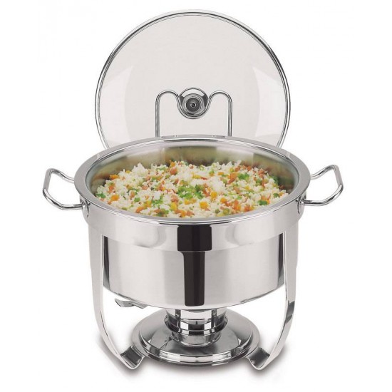 RECHAUD REDONDO EM ACO INOX BANHO MARIA COM SUPORTE PARA TAMPA E FOGAREIRO 7 L TRAMONTINA