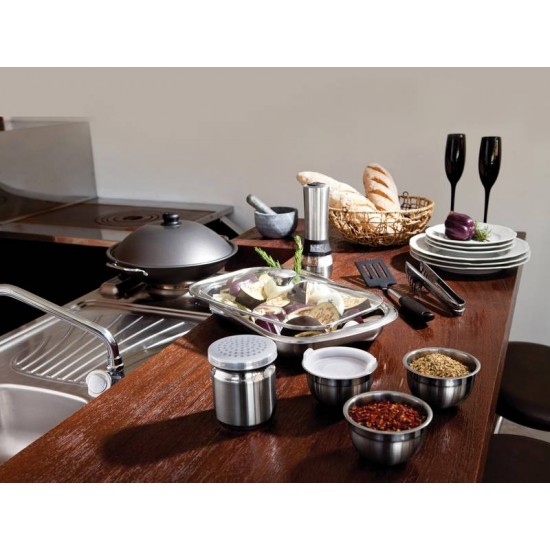 PORTA QUEIJO RALADO UTILITY EM ACO INOX COM TAMPA DE PLASTICO TRAMONTINA