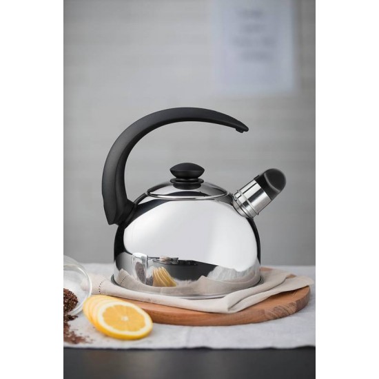 CHALEIRA COM APITO EM ACO INOX CABO PRETO 2.1 L TRAMONTINA
