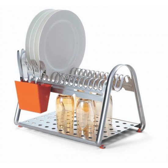 ESCORREDOR DE LOUCA CICLO EM ACO INOX COM PORTA TALHERES LARANJA TRAMONTINA