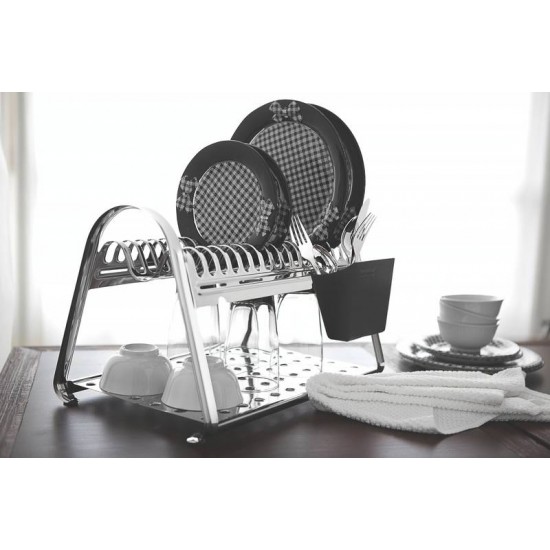 ESCORREDOR DE LOUCA CICLO EM ACO INOX COM PORTA TALHERES PRETO TRAMONTINA