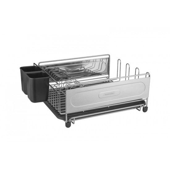 ESCORREDOR DE LOUCA PLURALE EM ACO INOX PRETO COM SECADOR E PORTA TALHERES TRAMONTINA