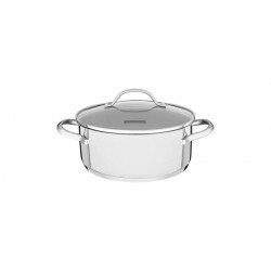 CACAROLA RASA UNA EM ACO INOX COM FUNDO TRIPLO E TAMPA DE VIDRO 16 CM 1.4 L TRAMONTINA