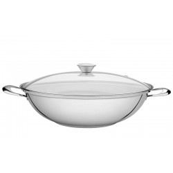 WOK VENTURA EM ACO INOX COM FUNDO TRIPLO TAMPA DE VIDRO 34 CM 6.1 L TRAMONTINA