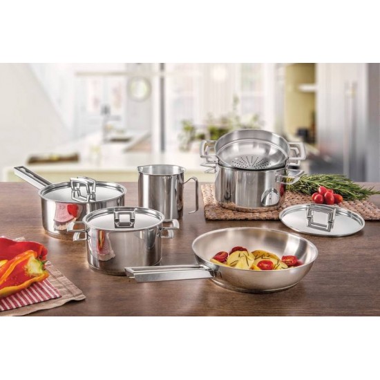 CACAROLA BRAVA FUNDA EM ACO INOX FUNDO TRIPLO COM TAMPA PLANA E ALCAS 20 CM 3.6 L TRAMONTINA