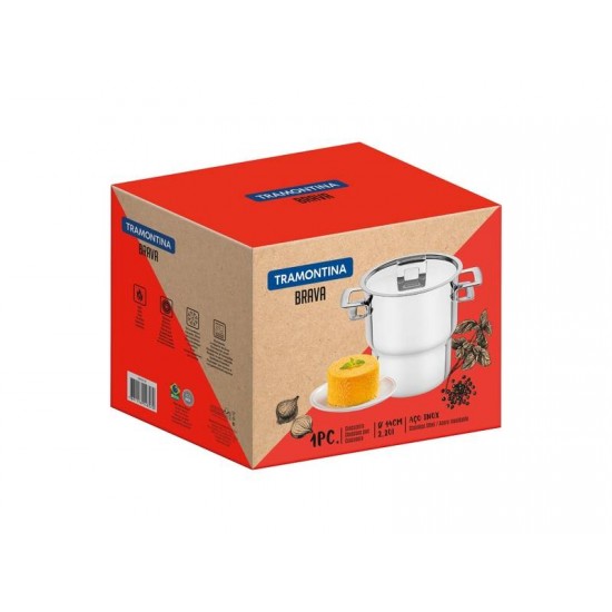 CUSCUZEIRA BRAVA EM ACO INOX COM ALCAS E TAMPA 14 CM 2.1 L TRAMONTINA
