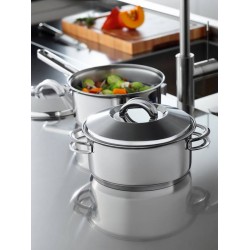CACAROLA RASA SOLAR EM ACO INOX FUNDO TRIPLO COM TAMPA E ALCAS 16 CM 1.4 L TRAMONTINA