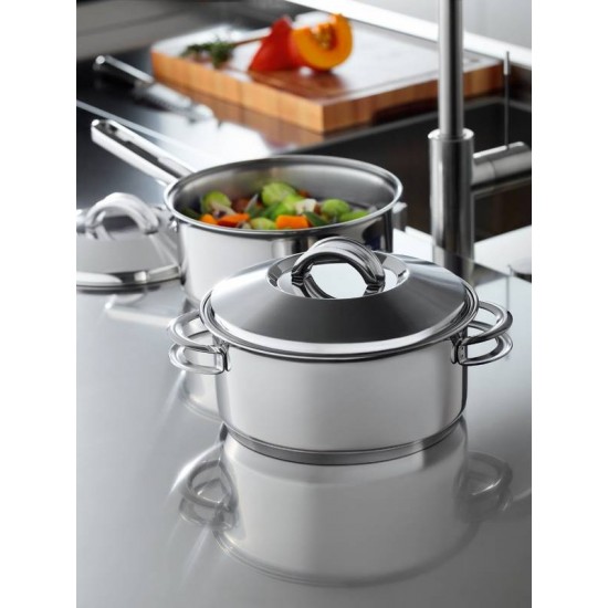 CACAROLA RASA SOLAR EM ACO INOX FUNDO TRIPLO COM TAMPA E ALCAS 16 CM 1.4 L TRAMONTINA