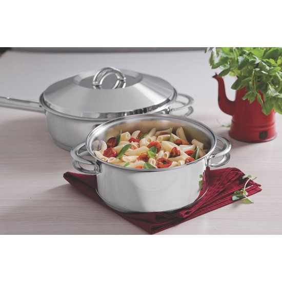CACAROLA RASA SOLAR EM ACO INOX FUNDO TRIPLO COM TAMPA E ALCAS 16 CM 1.4 L TRAMONTINA