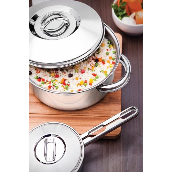 CACAROLA RASA SOLAR EM ACO INOX FUNDO TRIPLO COM TAMPA E ALCAS 16 CM 1.4 L TRAMONTINA