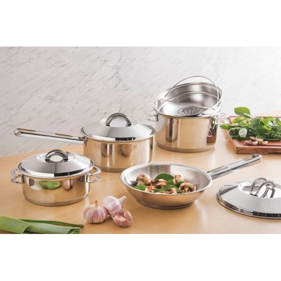 CACAROLA RASA SOLAR EM ACO INOX FUNDO TRIPLO COM TAMPA E ALCAS 16 CM 1.4 L TRAMONTINA