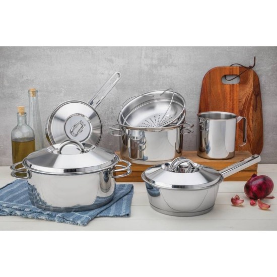 CACAROLA SOLAR RASA EM ACO INOX FUNDO TRIPLO COM TAMPA E ALCAS 24 CM 4.7 L TRAMONTINA
